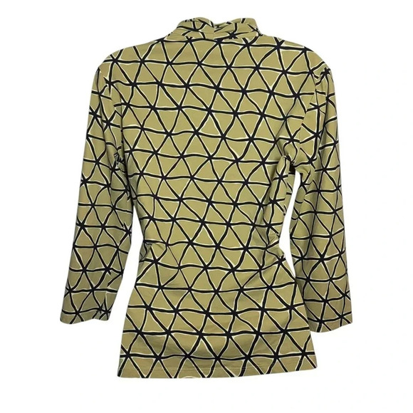 J. McLaughlin Catalina Cloth mock Wrap top khaki black print size Large - Picture 3 of 8